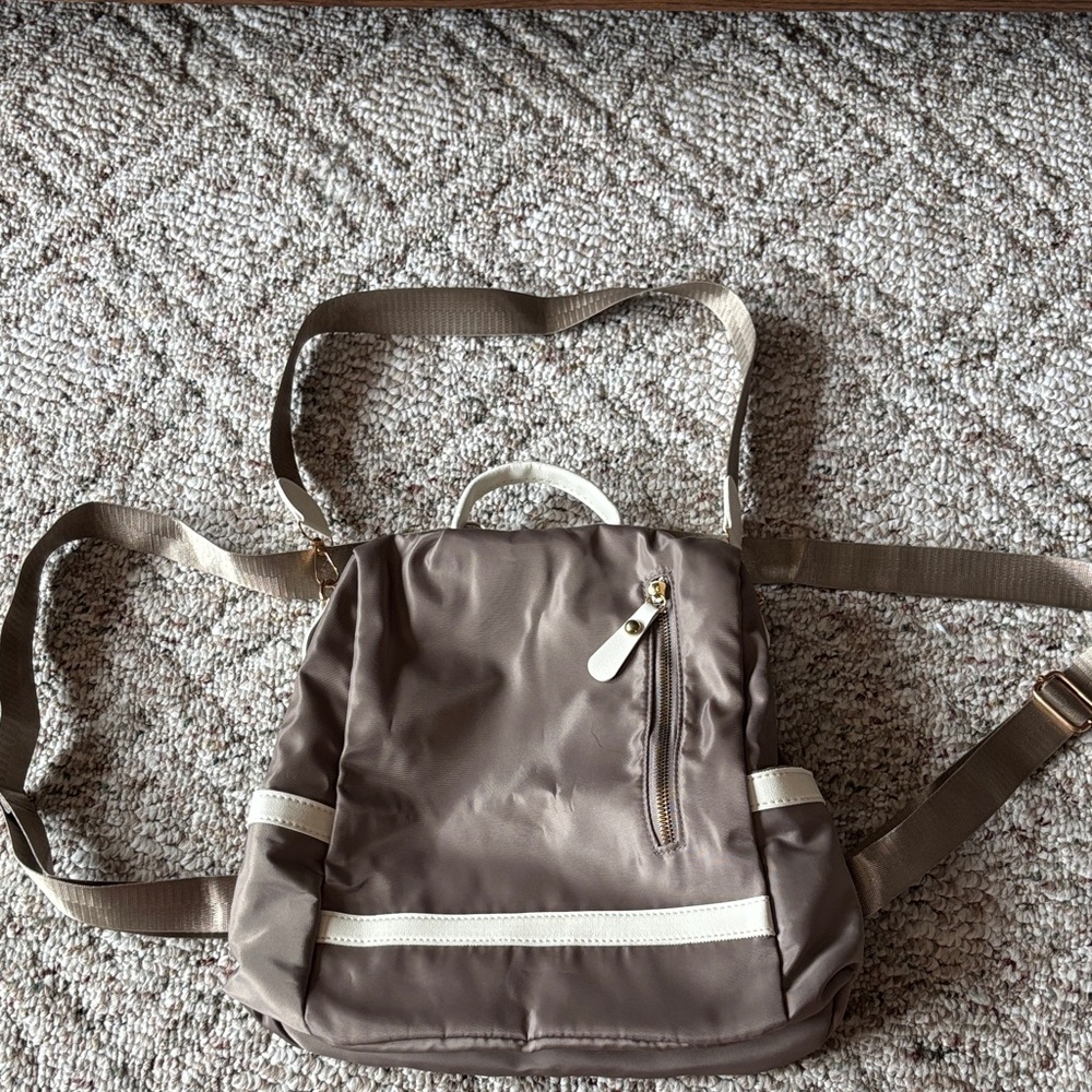 Stylish Taupe Backpack with White Accents